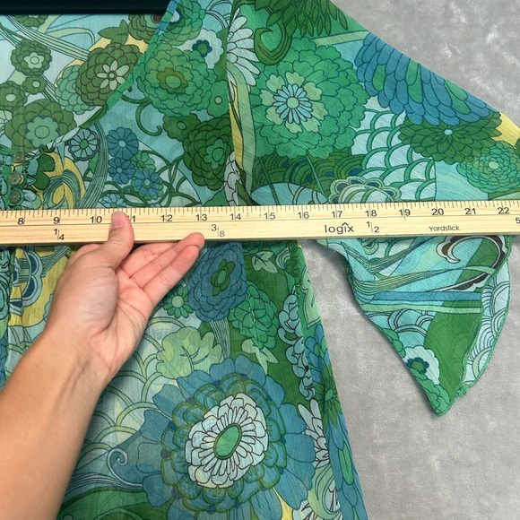 H&M Sheer Floral Blouse Top Women’s 12 Green Oriental Asian Inspired - Picture 8 of 9